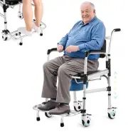 Enlarged Rolling Shower Chair: 4-in-1 Bariatric Commode Chair for Elderly, Po...
