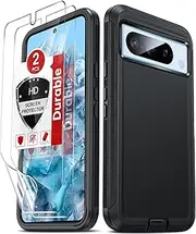 [LeYi] for Pixel 8 Pro Case: with 2PCS Screen Protector & Raised Lips Protection, Full Body 3-Layer Military-Grade Shockproof Anti-Slip for Google Pixel 8 Pro Case, Black