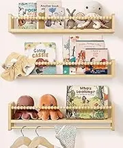Mazjoaru Nursery Book Shelves for Wall 24inch Set of 3, Natural Wood Bookshelf Wall Decor, Floating Shelf Organizer for Kids Room, Bedroom, Kitchen Spice Rack