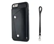 Case for iPhone 6 Plus / 6S Plus, Leather Wallet Case With Card Pockets Back Flip Shockproof Cover Case-Black