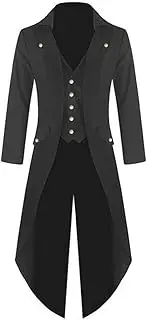 [Bofu] Men 18th Century Gothic Steampunk Medieval Tuxedo Jacket Trench Coat Tailcoat Black