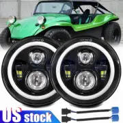 2pcs Fit VW Dune Buggy /Rail Buggy 7" Round LED Headlights Hi/Lo DRL Turn Signal