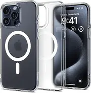 SPIGEN Ultra Hybrid MagFit for iPhone 15 Pro Max Case, Compatible with MagSafe Magnetic Ring, Air Cushion Bumper Technology Hard PC Back Raised Edges Cover - Frost Clear Case/White Ring