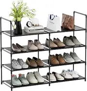 [fiducial home] 4 Tiers Shoe Rack Organizer 16-20 Pairs Stackable Shoe Storage Shelf Durable for Closet Entryway, Black