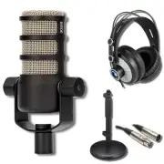 Rode PodMic Dynamic Podcasting Microphone with Mic Stand & Headphones