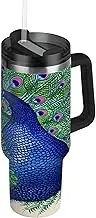 RPLIFE Painting Plump Peacock Bright Colors Feathers Tumbler with Handle 30 Oz Tumbler with Lid, Stainless Steel Tumblers for Women Men Travel