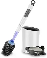 Bathroom Toilet Brush and Holder Set with Solid Handle and Bristles Cleaning Brushes Set for Bathroom with a Fillable Cleaner Dispenser in The Handle for Bathroom Deep Cleaning