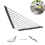 Catzon Dish Drying Rack 304 Stainless Steel Triangular Corner Sink Drainer-Black