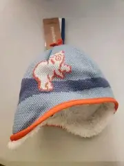 PATAGONIA INFANT REVERSIBLE BEANIE BABY POLAR BEARS KNIT BIG SKY BLUE 3-6M 60595