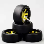 4PCS 1:10 Tires&Wheel Rim Flat Drift 12mm Hex For RC HPI HSP On-Road Racing Car