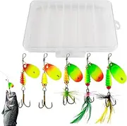 Spinner Baits for Bass Fishing | Sequin Spinner Baits with Feathered Hooks - 5X Spinnerbaits Jigs with Tackle Box, Crankbaits for Bass Trout Salmon Walleye Fishing