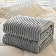 BRMM MIA Blanket Throw Blanket Bed Blanket Blanket for Couch, Bed, Sofa. Super Soft Lightweight Blanket with Strip,Cozy, Warm and Breathable (Light Grey, 180 x 200)