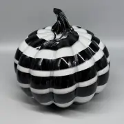 Christian Siriano Handblown Glass Pumpkin White Black Swirl Fall Decor 6"