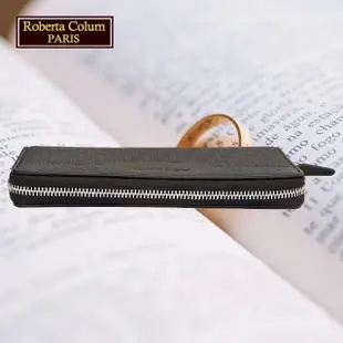 【Roberta Colum】諾貝達專櫃皮夾 牛皮配乳膠長夾 長版皮夾(28907-黑色)