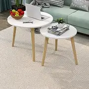 End Table, Round Coffee Tables 2 Round Nesting' Table Set Wood Finish Bedside Table for Bedroomcoffee Table for Living Room,White