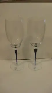Orrefors Sweden Crystal Intermezzo Blue Champagne Flute Glass x 2
