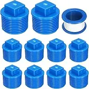 uxcell 10Pcs 3/4 Inch PT Male Thread PVC Pipe Fitting Plug, Cleanout Plugs, Water Drain End Caps Coupling Adapter with Tape for Water Heater Supply Lines, Plumbing, Blue
