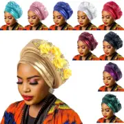 Flower Rhinestone Women Turban Cap African Hat Auto Gele Headtie Head Wrap Cover