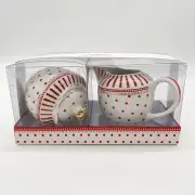Grace Teaware Josephine Red White Gold Creamer & Sugar Bowl - RED & WHITE Stripe