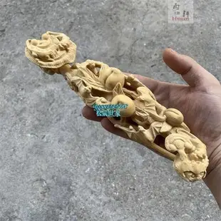 小葉黃楊木雕把玩福祿壽如意中式居家客廳實木裝飾雕刻工藝品擺件