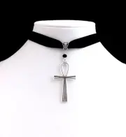 Gothic Ankh Necklace Black Choker Egyptian Grunge Ankh Eternal Life Necklace Wit