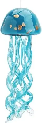 Handblown Art Glass Jellyfish Wind Chime Hanging Sun Catcher Outdoor Aqua Blue