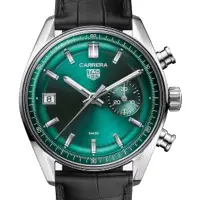 在飛比找PChome24h購物優惠-TAG HEUER 豪雅 CARRERA 系列 計時藍綠色皮