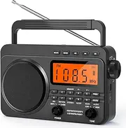 Portable Transistor Radio with Best Reception, Weather Alert Radio, AM FM Shortwave Radio, Rechargeable Battery, Digital LCD Screen, USB/SD/Earphone Jack for Outdoor,Indoor(Grey)