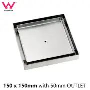 Brushed Chrome 150mm Square Tile Insert Shower Grate Bathroom Drain 50mm Outlet