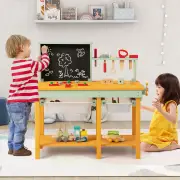CostwayKids Wooden Toy Workbench with Storage Space and Blackboard