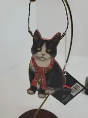 Wooden Black And White Cat With Red Scarf Ornament Plaque Sign
