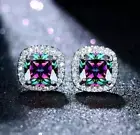 Rainbow Mystic Topaz 2 Cts. & White Cubic Zirconia Stud Post Back Earrings