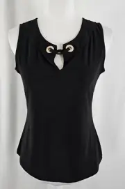 New Tommy Hilfiger Womens Sleeveless Top Solid Black Polyester Spandex Small