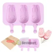 Frozen Rabbit Popsicle 3 Molds Ice Cream Pop Maker Freezer Tray W/ Cover &Sticks