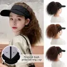 Women Ponytail Curly Hair Wig Hairpiece Visor Cap Travel Beach Hat One-Piece
