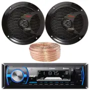 Pyle PLMRB29B Bluetooth Stereo Receiver, 2x 6.5" 150W Waterproof Speakers W/Wire