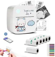 UOEPOWA Mini Printer, Bluetooth Sticker Printer with 6 Rolls Paper & Colored Pens, Portable Thermal Printer Sticker Maker with Multi Templates for Organization, Crafts, Study,Compatible Phone & Tablet