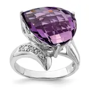 Sterling Silver 14K White Gold Plated Amethyst u0026 Diamond Gemstone Birthstone Ring Fine Jewelry Gift for Her