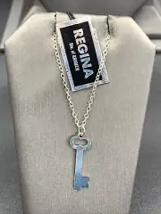 Regina Kramer Of New York Necklace Large Skeleton Key Silver Plate 15” 1960s NOS