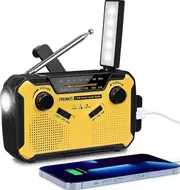 Solar and Battery Powered Radio, Emergency Radio with Crank, Am FM SW Small Rechargeable Portable Radio with 3000 mAh Power Bank, Reading Lamp, Flashl