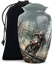 Motorcycle Blazing Urns for Ashes Adult Male - Memorial Midnight Pine Green Urn for Human Ashes Large - Funeral & Burial for Male & Female - 10 Inch