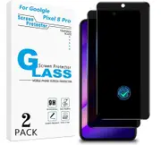 [2-Pack] PRIVACY Screen Protector for Google Pixel 8 Pro, Tempered Glass, Fingerprint Unlock, Case Friendly