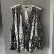 NWT COOFANDY MEN'S XL Silver SEQUIN VEST V NECK SHINY PARTY STYLISH VEST