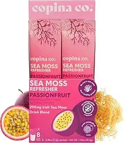 Organic Irish Sea Moss Powder - 200mg Packets for Gut Health and Immune Support - Passion Fruit Flavored Seamoss Drink with Coconut Water for Hydration, Muscle Recovery - 8 Stick Packs