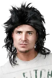 1980s Black Mullet Costume Wig