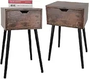 End Table Set of 2, Wood Nightstand with Drawer, Small Bedside Table for Living Room, Bedroom, Sofa Side (Walnut)