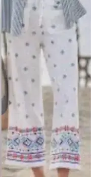 Sundance XXL Embroidered Pants Coastal Travel Boho Lounge Pull On Beach Crop NEW
