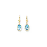 14k Yellow Gold 9x7mm Oval Blue Topaz Leverback Earrings