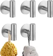 Towel Hooks, Coat Hook, Adhesive Wall Hooks 5 Packs, Stainless Steel Hooks