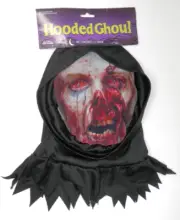 Fun World Hooded Ghoul Mask - Adult Zombie Face Undead Hood Costume Cosplay NEW
